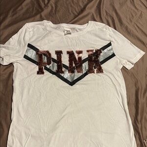 PINK Victoria's Secret White Tee with Sequin Logo